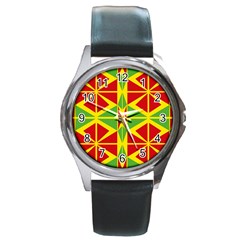 Abstract Pattern Geometric Backgrounds   Round Metal Watch