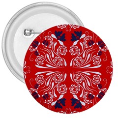 Floral Folk Damask Pattern Fantasy Flowers  3  Buttons