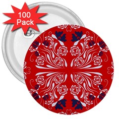 Floral Folk Damask Pattern Fantasy Flowers  3  Buttons (100 Pack)  by Eskimos