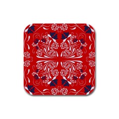 Floral Folk Damask Pattern Fantasy Flowers  Rubber Square Coaster (4 Pack)