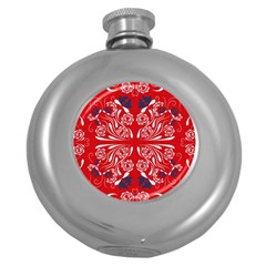 Floral Folk Damask Pattern Fantasy Flowers  Round Hip Flask (5 Oz) by Eskimos