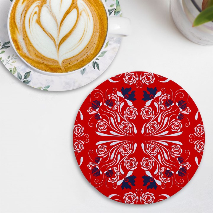 Floral folk damask pattern Fantasy flowers  UV Print Round Tile Coaster