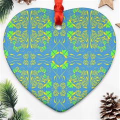 Floral Folk Damask Pattern Fantasy Flowers  Ornament (heart) by Eskimos