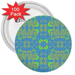 Floral Folk Damask Pattern Fantasy Flowers  3  Buttons (100 Pack)  by Eskimos