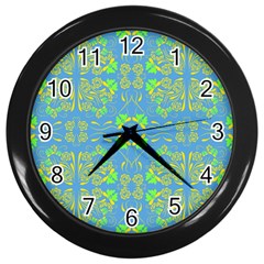 Floral Folk Damask Pattern Fantasy Flowers  Wall Clock (black) by Eskimos