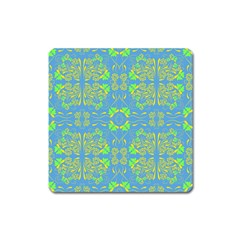 Floral Folk Damask Pattern Fantasy Flowers  Square Magnet by Eskimos