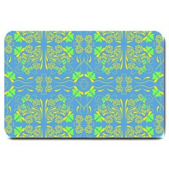 Floral Folk Damask Pattern Fantasy Flowers  Large Doormat  by Eskimos