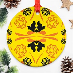 Floral Folk Damask Pattern Fantasy Flowers  Ornament (round) by Eskimos