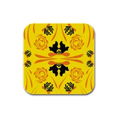 Floral Folk Damask Pattern Fantasy Flowers  Rubber Square Coaster (4 Pack)