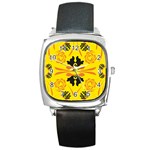 Floral folk damask pattern Fantasy flowers  Square Metal Watch Front