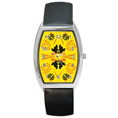 Floral Folk Damask Pattern Fantasy Flowers  Barrel Style Metal Watch by Eskimos