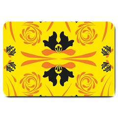 Floral Folk Damask Pattern Fantasy Flowers  Large Doormat  by Eskimos