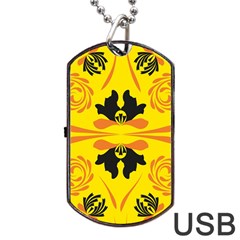 Floral Folk Damask Pattern Fantasy Flowers  Dog Tag Usb Flash (one Side) by Eskimos