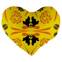 Floral Folk Damask Pattern Fantasy Flowers  Large 19  Premium Flano Heart Shape Cushions by Eskimos