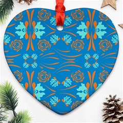 Floral Folk Damask Pattern Fantasy Flowers  Ornament (heart) by Eskimos