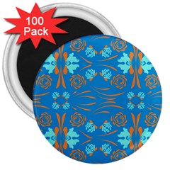 Floral Folk Damask Pattern Fantasy Flowers  3  Magnets (100 Pack) by Eskimos