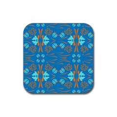 Floral Folk Damask Pattern Fantasy Flowers  Rubber Coaster (square) by Eskimos