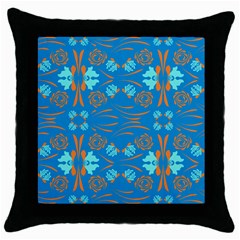 Floral Folk Damask Pattern Fantasy Flowers  Throw Pillow Case (black) by Eskimos