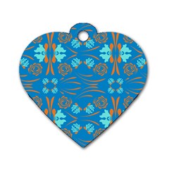 Floral Folk Damask Pattern Fantasy Flowers  Dog Tag Heart (one Side) by Eskimos