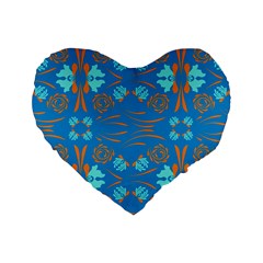 Floral Folk Damask Pattern Fantasy Flowers  Standard 16  Premium Flano Heart Shape Cushions by Eskimos