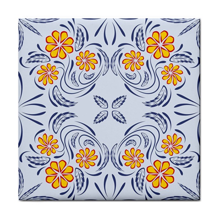 Floral folk damask pattern Fantasy flowers  Tile Coaster