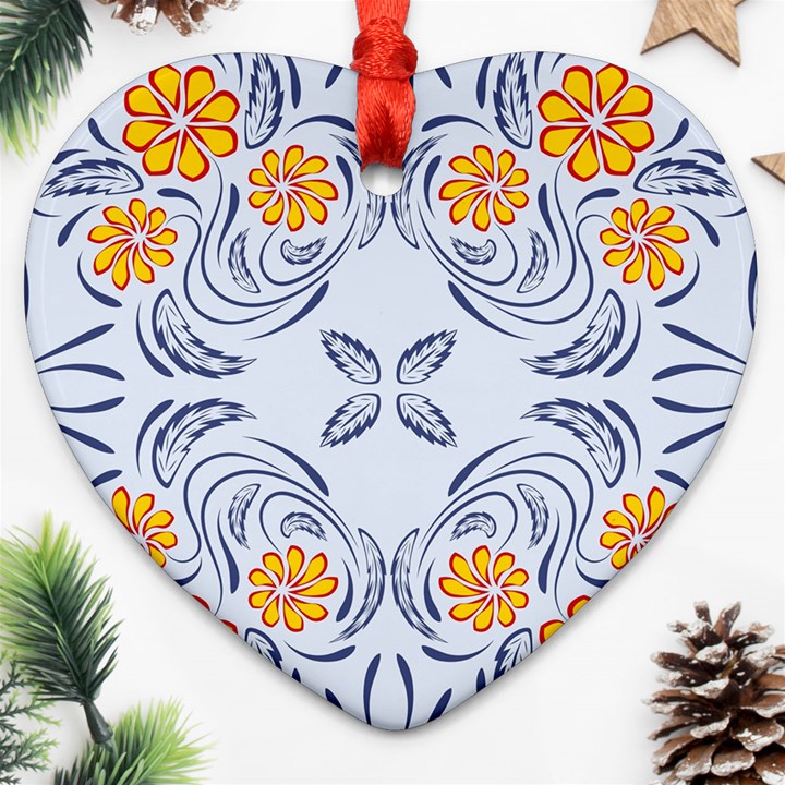 Floral folk damask pattern Fantasy flowers  Ornament (Heart)