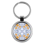 Floral folk damask pattern Fantasy flowers  Key Chain (Round) Front