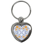 Floral folk damask pattern Fantasy flowers  Key Chain (Heart) Front