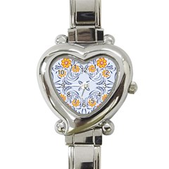 Floral Folk Damask Pattern Fantasy Flowers  Heart Italian Charm Watch by Eskimos