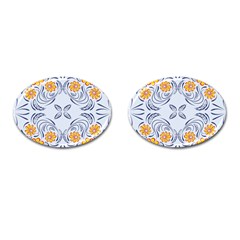 Floral Folk Damask Pattern Fantasy Flowers  Cufflinks (oval) by Eskimos