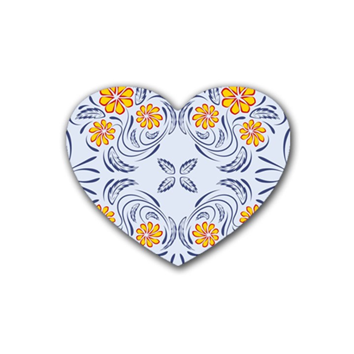 Floral folk damask pattern Fantasy flowers  Rubber Heart Coaster (4 pack)