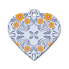 Floral Folk Damask Pattern Fantasy Flowers  Dog Tag Heart (one Side) by Eskimos