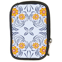 Floral Folk Damask Pattern Fantasy Flowers  Compact Camera Leather Case by Eskimos