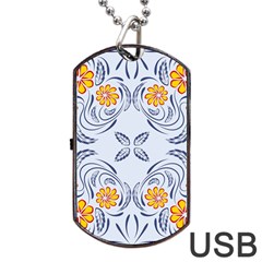 Floral Folk Damask Pattern Fantasy Flowers  Dog Tag Usb Flash (two Sides) by Eskimos