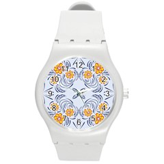 Floral Folk Damask Pattern Fantasy Flowers  Round Plastic Sport Watch (m) by Eskimos