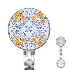 Floral Folk Damask Pattern Fantasy Flowers  Stainless Steel Nurses Watch by Eskimos