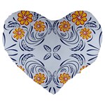 Floral folk damask pattern Fantasy flowers  Large 19  Premium Flano Heart Shape Cushions Front