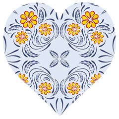 Floral Folk Damask Pattern Fantasy Flowers  Wooden Puzzle Heart by Eskimos