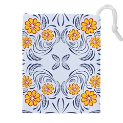 Floral Folk Damask Pattern Fantasy Flowers  Drawstring Pouch (4xl) by Eskimos