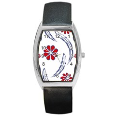 Folk Flowers Print Floral Pattern Ethnic Art Barrel Style Metal Watch by Eskimos