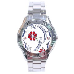 Folk Flowers Print Floral Pattern Ethnic Art Stainless Steel Analogue Watch by Eskimos