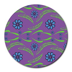 Folk Flowers Print Floral Pattern Ethnic Art Round Mousepads by Eskimos