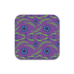 Folk Flowers Print Floral Pattern Ethnic Art Rubber Square Coaster (4 Pack) by Eskimos