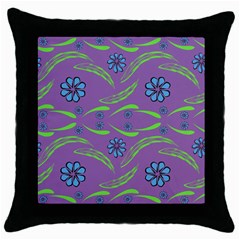 Folk Flowers Print Floral Pattern Ethnic Art Throw Pillow Case (black) by Eskimos