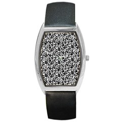 Black And White Qr Motif Pattern Barrel Style Metal Watch