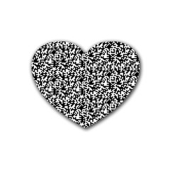 Black And White Qr Motif Pattern Rubber Heart Coaster (4 Pack)