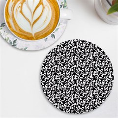 Black And White Qr Motif Pattern Uv Print Round Tile Coaster