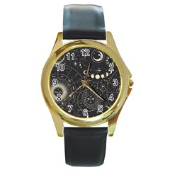 Magic-patterns Round Gold Metal Watch by CoshaArt