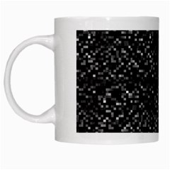 Pixel Grid Dark Black And White Pattern White Mug by dflcprintsclothing