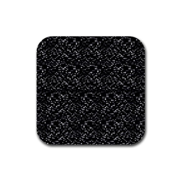 Pixel Grid Dark Black And White Pattern Rubber Square Coaster (4 pack)